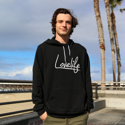 Lovelife Unisex Pullover Hoodie White on Black